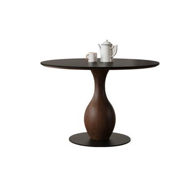 Dark walnut Round Thickened rock plate Multi-layer solid wood full support board FAS grade ash wood table legs Carbon steel base Dining table