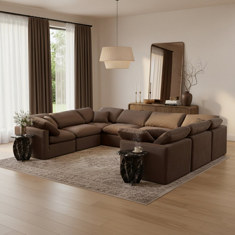Itala Velvet U-Shaped Sectional Reversible, Brown Velvet