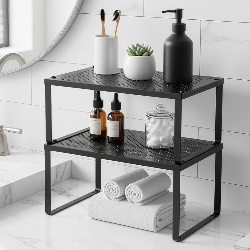 Stackable Cabinet Organizer Shelf, Ink Black