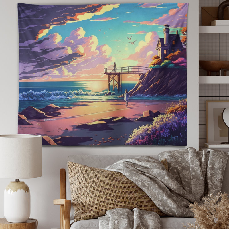 Modern Sunset In Vector Style III Polyester Tapestry, 50" H x 60" W