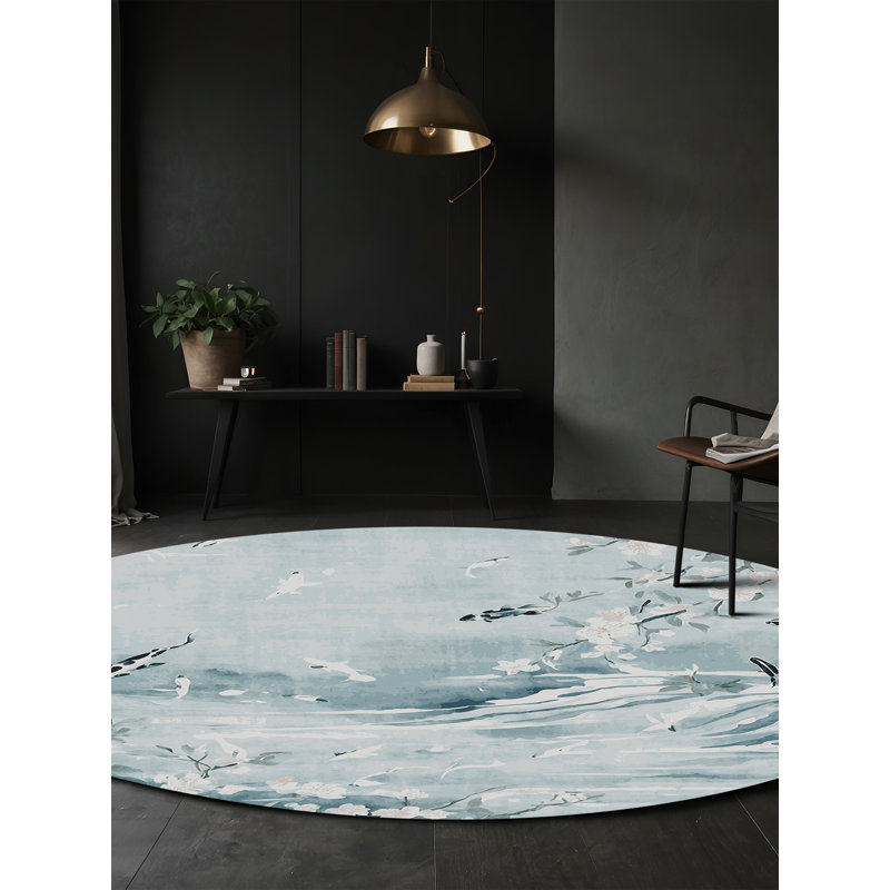 Machine Washable Gray Area Rug, Round 3'
