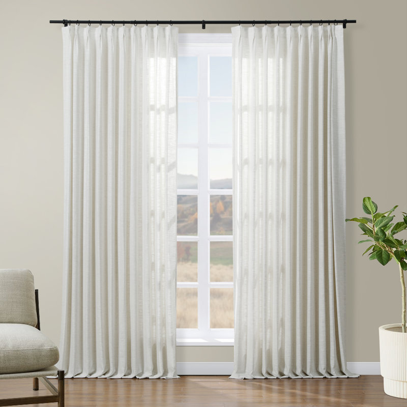 Eifa Linen Blend Room Darkening Curtain, Beige/White, 56" W x 96" L