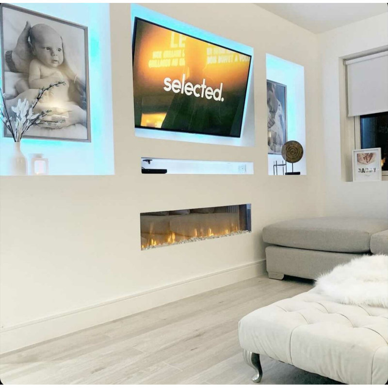 digital flames White Electric Fireplace, 16.9" H x 72" W x 6.7" D