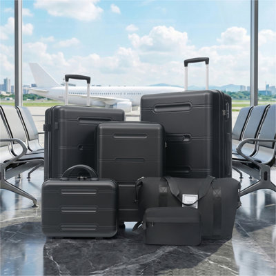 6 Piece Luggage Set,Lightweight Hardshell Suitcase with Double Spinner Wheels Handle Password Lock,14 IN Cosmetic Case 20/24/28 IN Luggages with Duffel Bag and Toiletry Bag