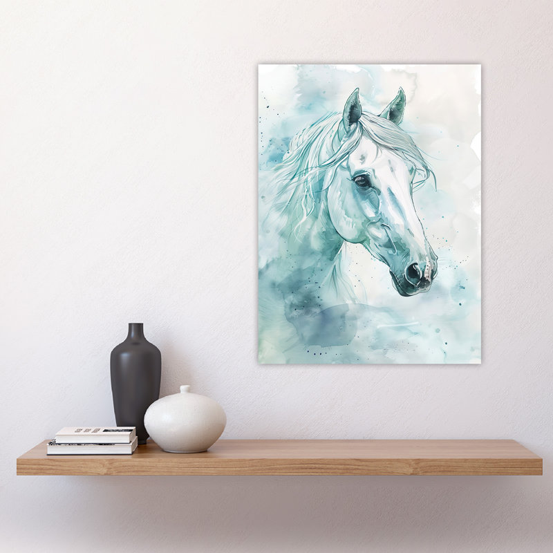 Horse Portrait Light Blue Watercolour Wall Art Print