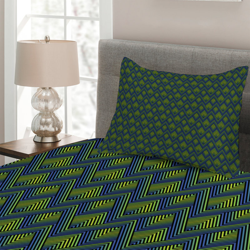Modern & Contemporary Geometric Shapes Coverlet, Twin Bedspread + 1 Sham