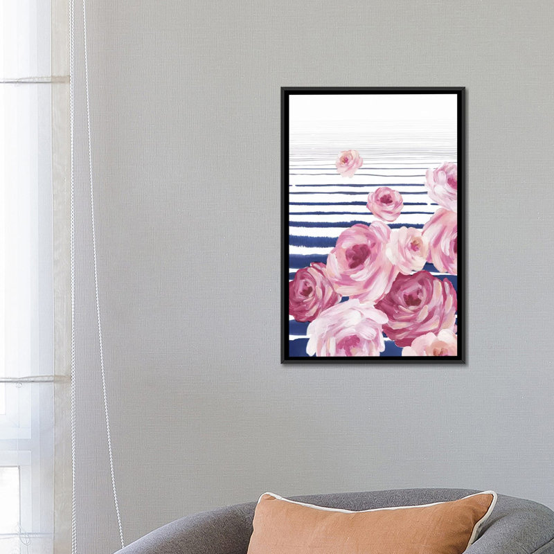 Au-delà de l'impression florale sur toile, H 26 po x l 18 po x P 1,5 po, Toile avec cadre noir, Pas de tapis