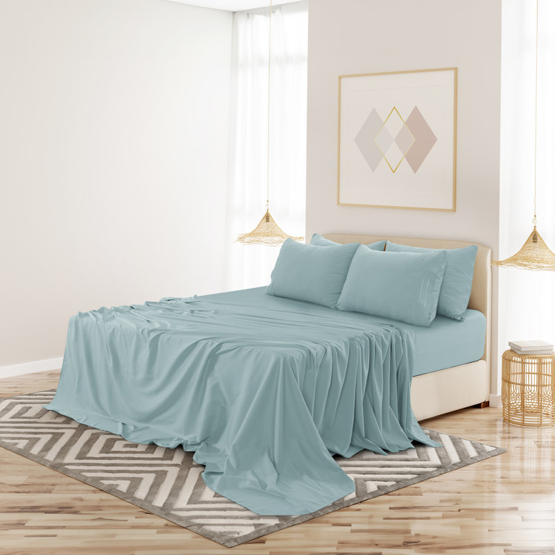 Ensemble de draps en microfibre 6 pièces Lux Decor, Ensemble de draps pour grand lit + 1 drap-housse +, Bleu spa