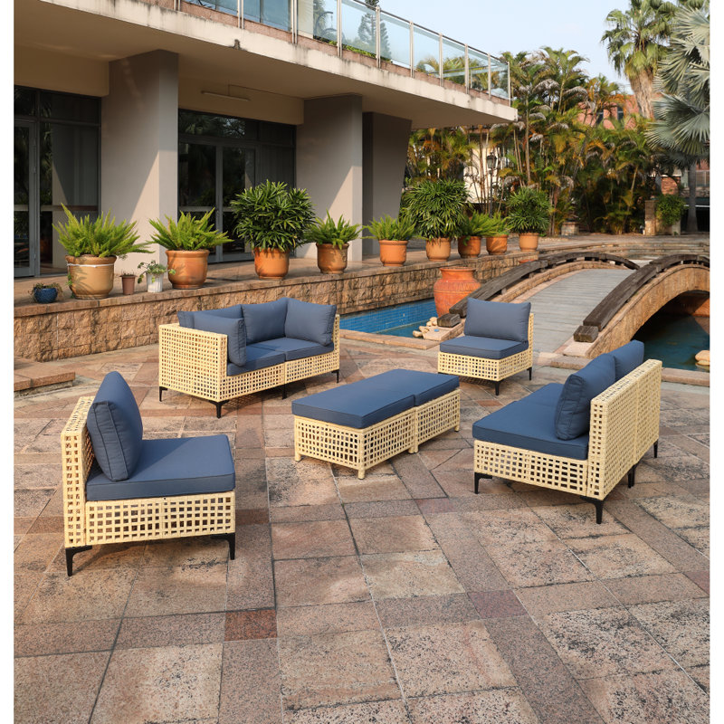 Canapés de patio modernes, ensemble modulaire en métal de rotin PE 6 pièces pour la maison