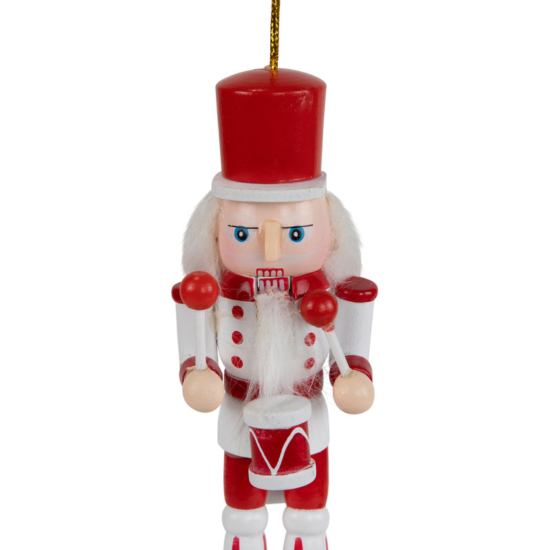 Nutcracker Soldiers Wooden Christmas Ornaments - 5" - Red And White - Set Of 4