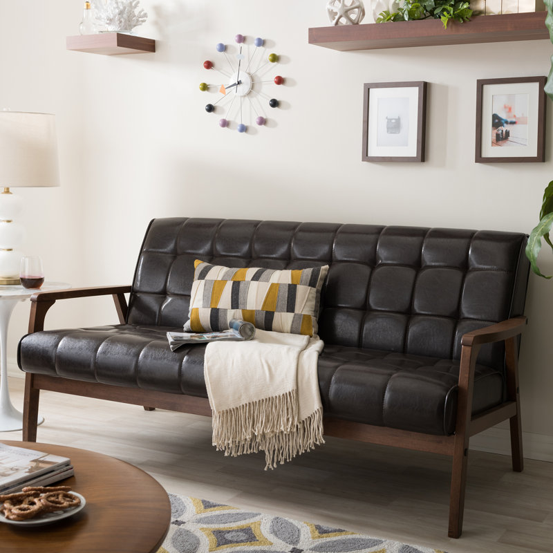 Unruh 63.75'' Faux Leather Loveseat, Brown 