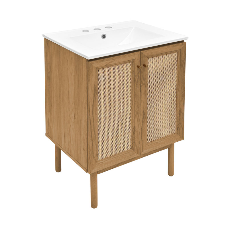Classe 24" Freestanding Bathroom Vanity in Golden Oak with 3-Hole Centerset Sink Top, White