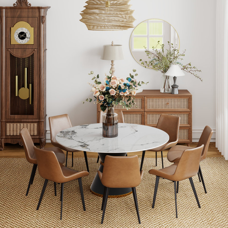 Ensemble de salle à manger à piédestal 59,05 po Alperton, Brun / Noir, Patek Blanche