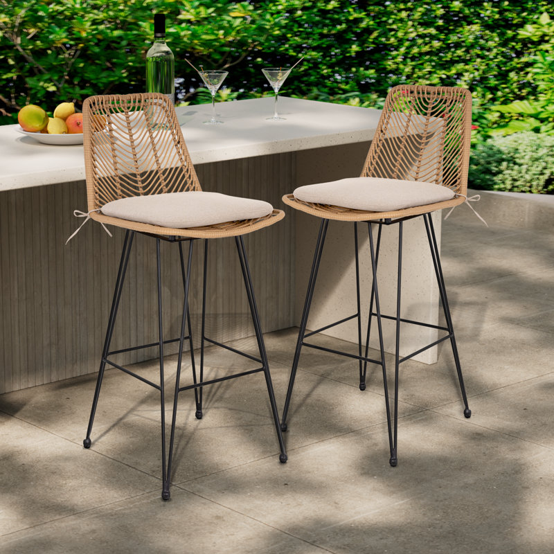 Tabouret d'extérieur en osier avec coussin Chateau, Tabourets de bar - 29 po