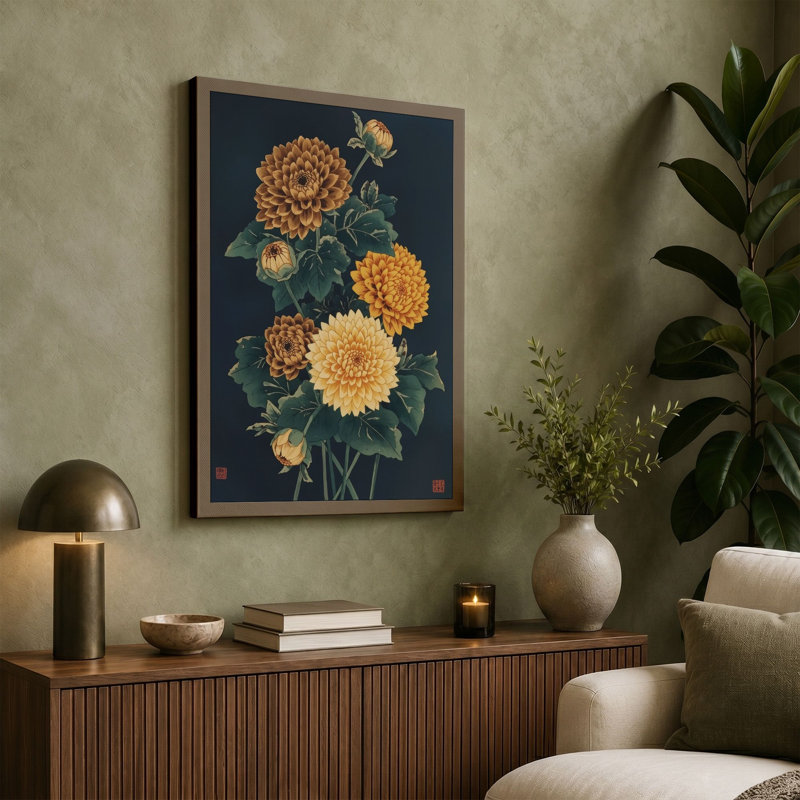 Chrysanthemum Study Botanical - Wrapped Canvas, Cream Border, 30x20 - 76.2 x 50.8 cm