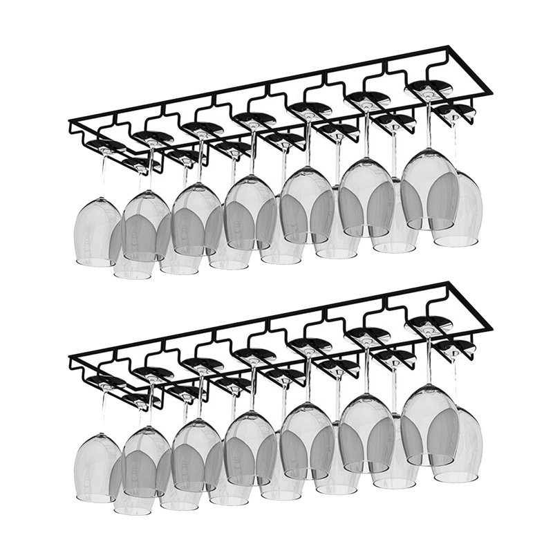 Hanging Wine Glass Rack Black, 6cm H x 70cm W x 22.5cm D