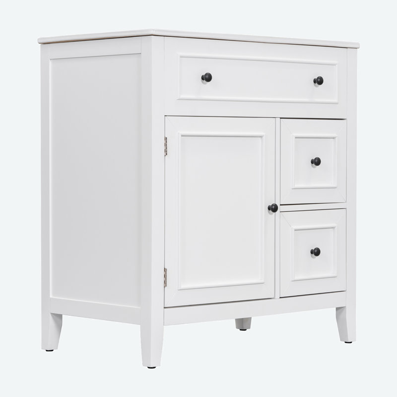 30'' Free Standing Single Bathroom Vanity with Ceramic Top and Storage Cabinet, White, Black