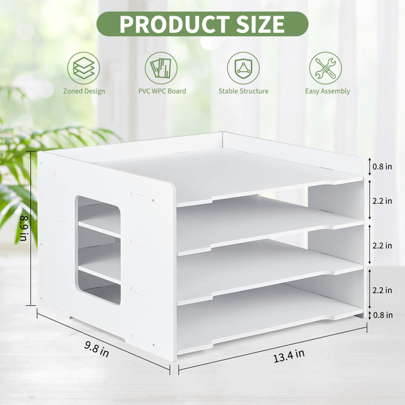 Support de classeur de bureau à 4 niveaux, support de rangement de documents A4 réglable, tableau WPC en PVC imperméable, trieur de dossiers de bureau