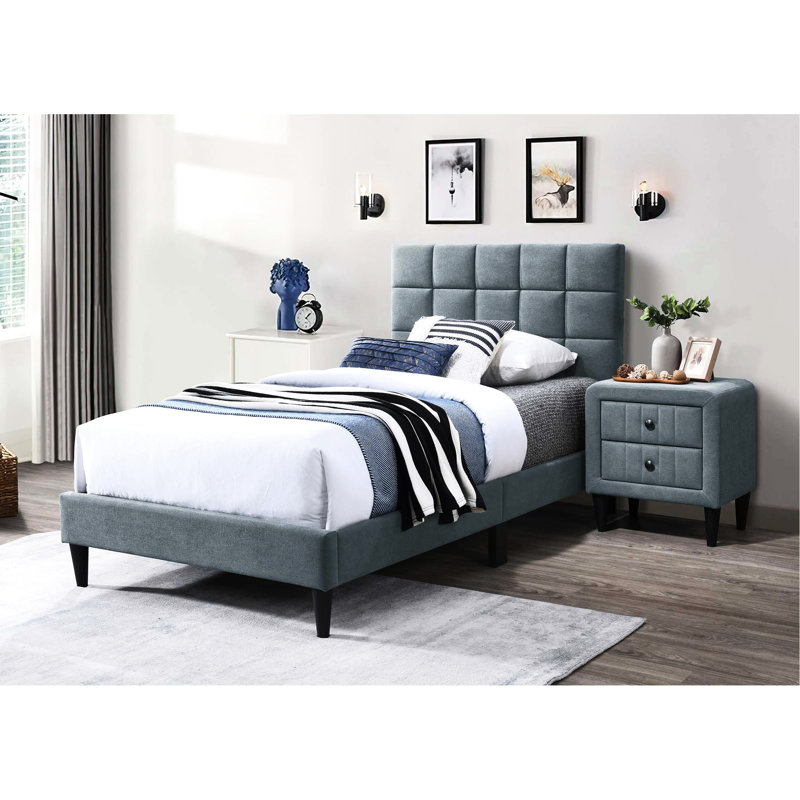 Lit simple en lin gris doux avec tête de lit 12 et coussin de luxe réglable, Gris