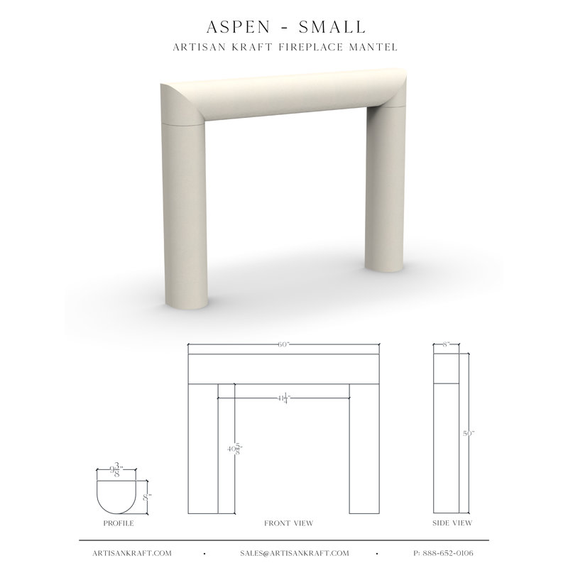 Encadrement de foyer en pierre avec foyer standard Aspen, Gris, 8" D x 50" H x 60" W