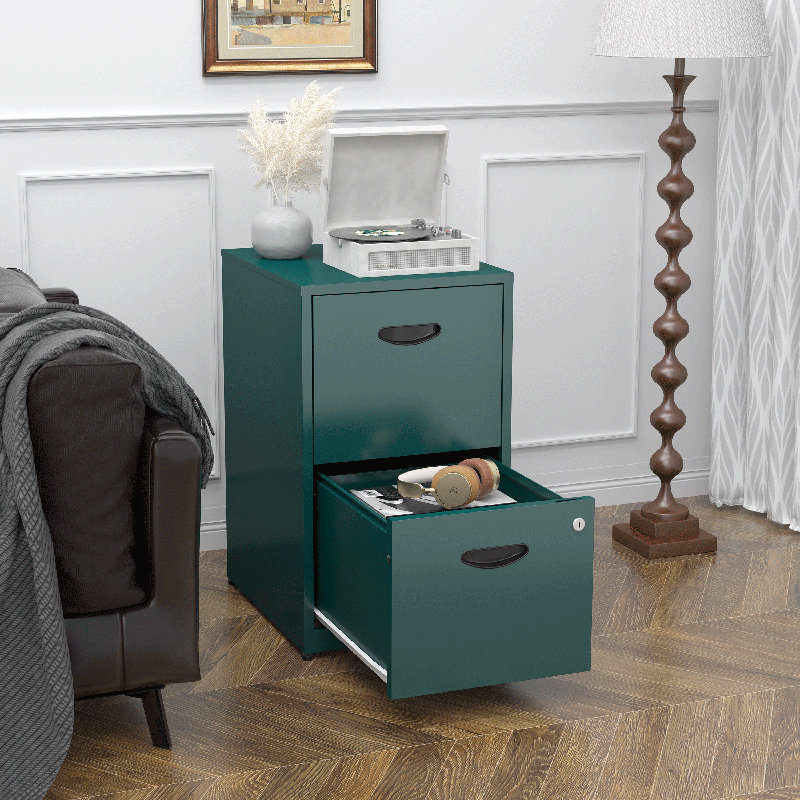  2 Drawer File Cabinet with Lock, Green Metal Filing Cabinets,Vertical Locking File Cabinet Fit Hanging Files, Letter,File Box and A4 Documents