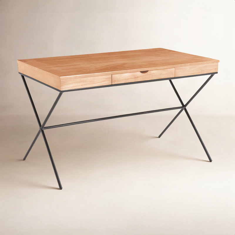 Abbott Solid Wood Writing Desk, Clear Coat, Burnished Iron