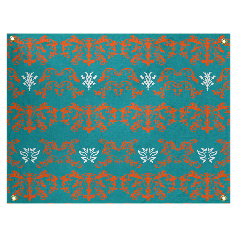 Tapisserie baroque en polyester polyester Miami Football, H 59 po x l 80 po, Bleu pastel / carotte / blanc