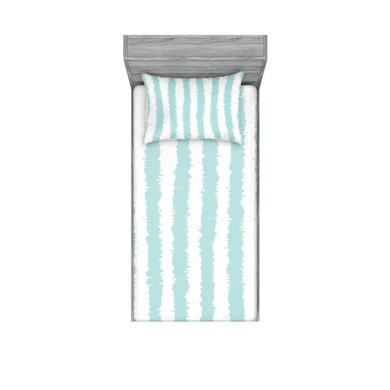 Drap-housse et coussin décoratif Ambesonne Aqua, blanc écume de mer, Twin Fitted Sheet Set + 2 Pillow Cases