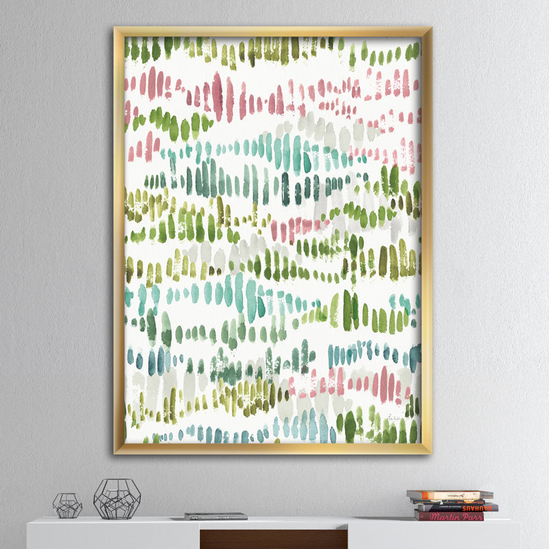 Motif géométrique mixte vert II - reproduction d'art sur toile, H 46 po x l 36 po x P 1,5 po, Cadre doré