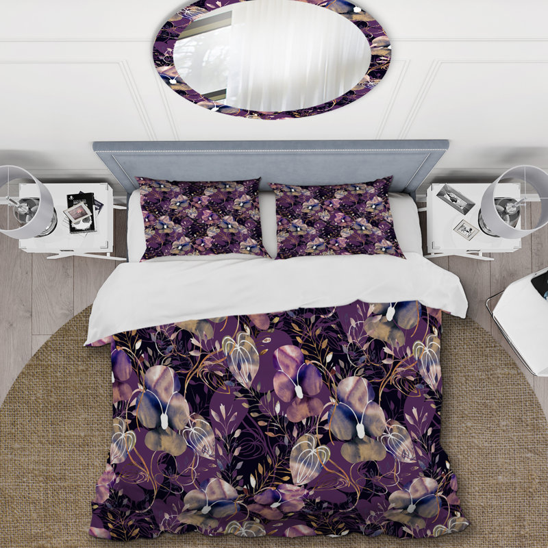 Ensemble de housse de couette Purple Viola Flower - Cabin & Lodge, Housse de couette simple + 1 taie décorative stan