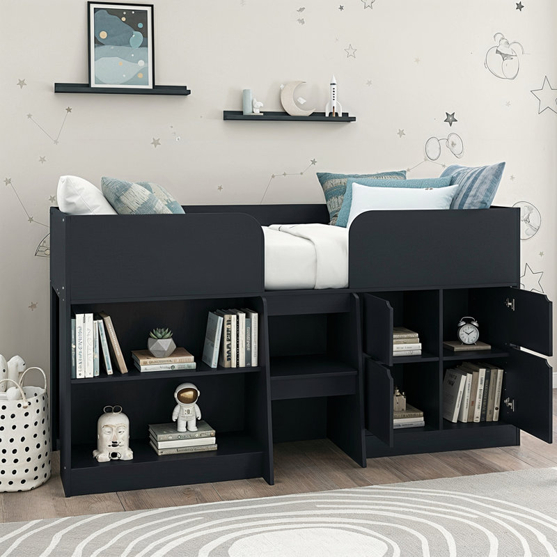 Single (3') Cabin Bed with Storage and Ladder, Bluish Grey