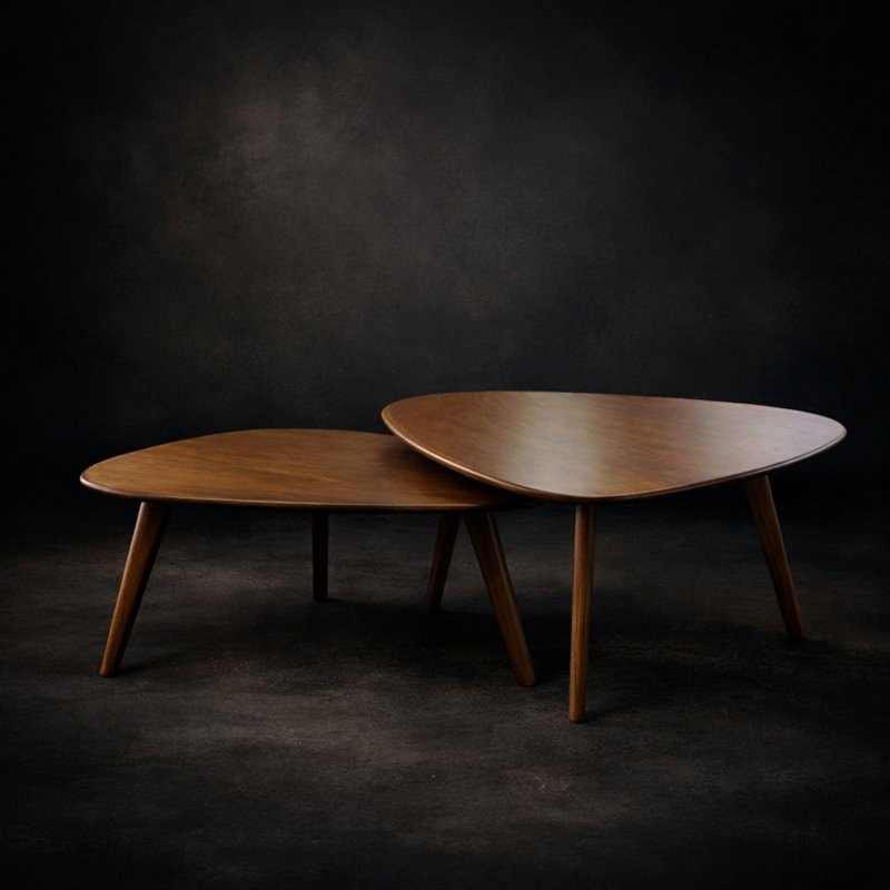 Triangular 2-Piece Walnut Wood Nesting Table