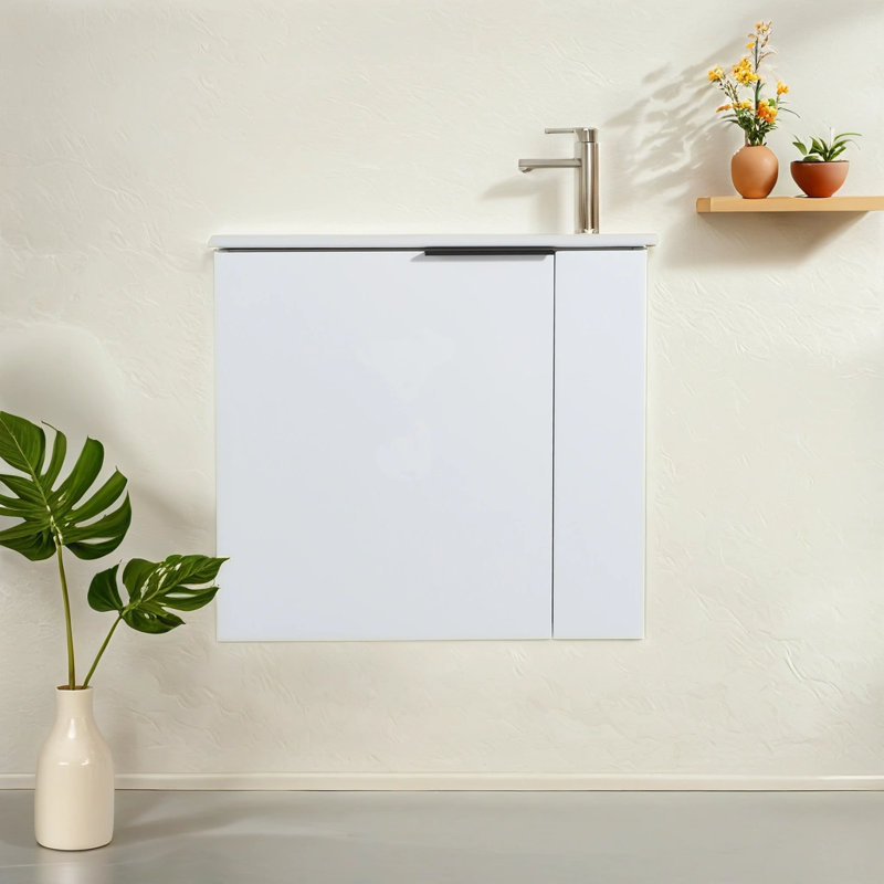Meuble-lavabo simple avec plateau en céramique Cuahutemoc, Blanc