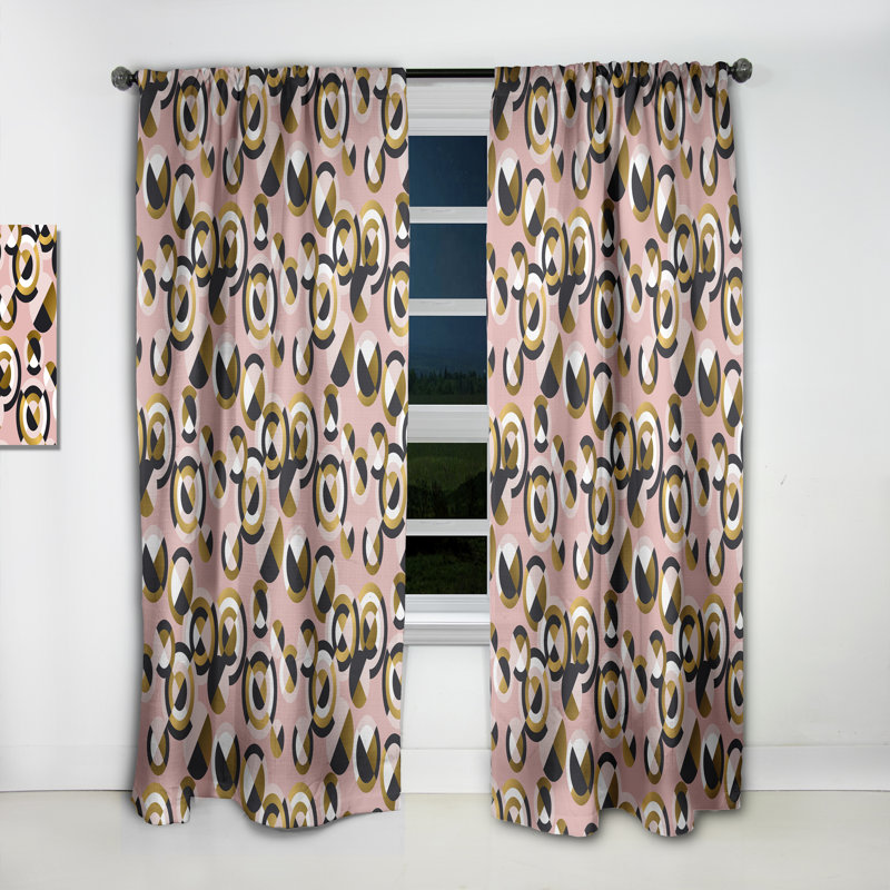 Motif circulaire de formes géométriques rétro - Rideau simple occultant moderne Mid-Century, L 52 po x L 108 po