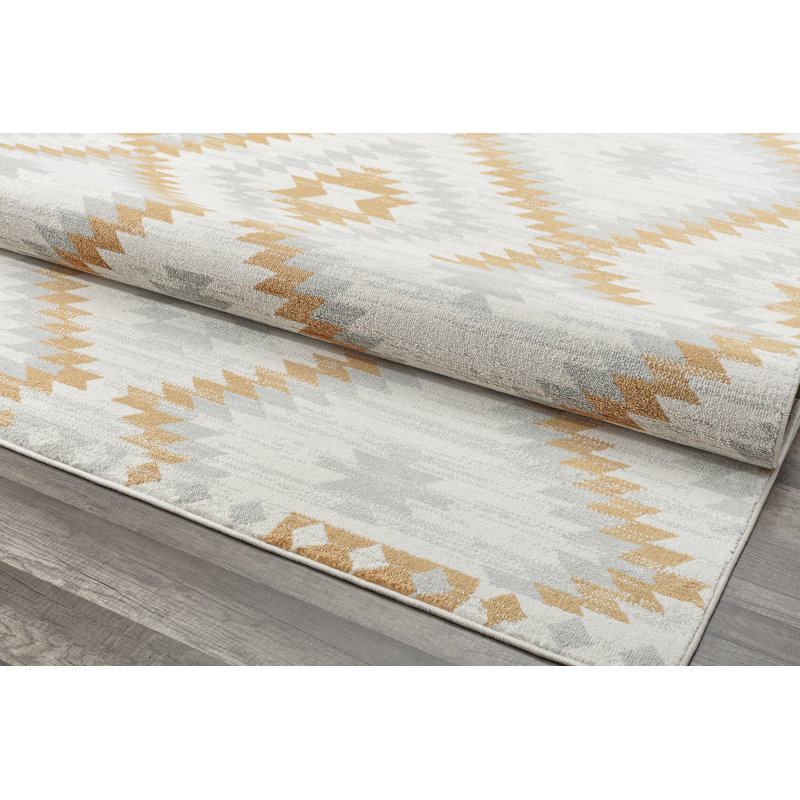 Mecca Bodrum Tribal BubbleGum Area Rug, Ivory/Orange/Gray, Rectangle 8'9" x 12'