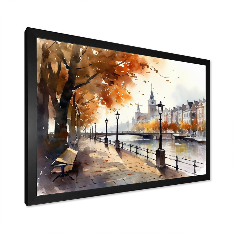 Rudys Waterfront Cityscape II sur impression sur toile, Cadre photo noir, H 12 po x l 20 po x P 1 po