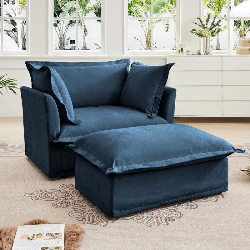 Fauteuil de salon avec - chenille bleue, siège de détente, tissu amovible, base stable en chenille, sièges confortables, coutures élégantes, housses, structure