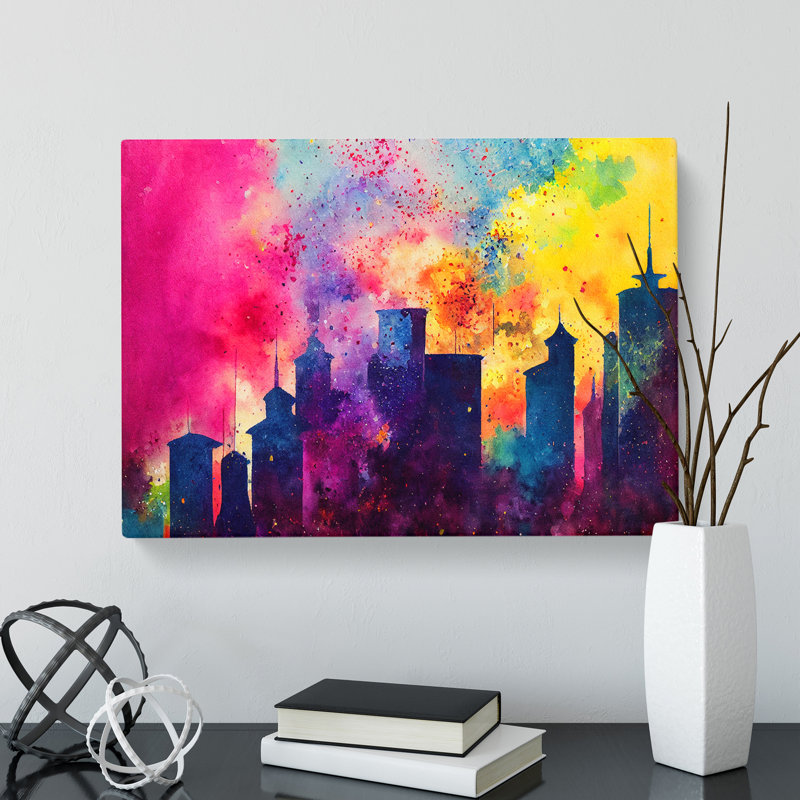 Bedazzled Watercolour Skyline Abstract - Wrapped Canvas, 50cm H x 76cm W x 3cm D
