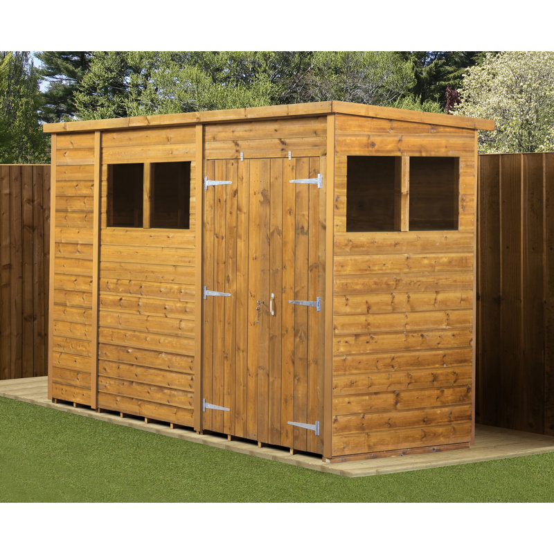 Modular Pent Garden Shed  10X4   Double Door Windows