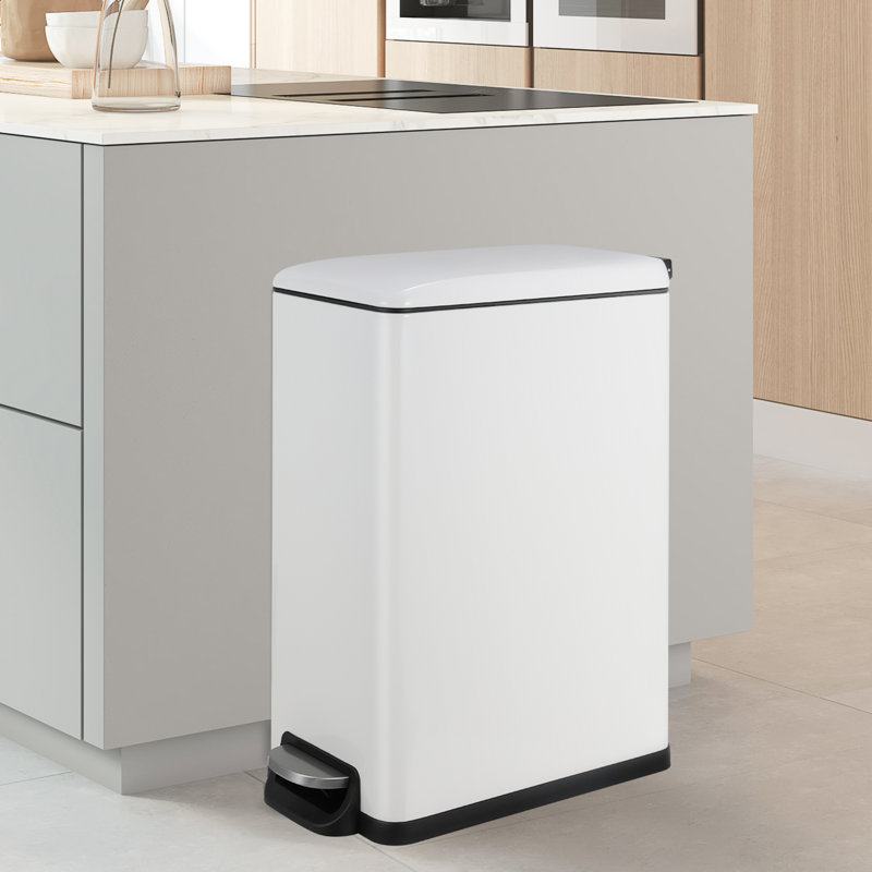 Stainless Steel Step On Kitchen Trash Can - 13.2 Gallons, White