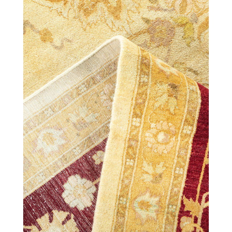 Tapis ivoire en laine noué à la main de conception unique 10 pi 2 po x 14 pi 7 po Ohlone