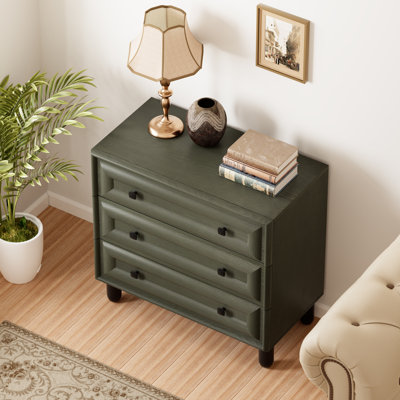 Mid-Century 3-Drawer Nightstand In Olive Green