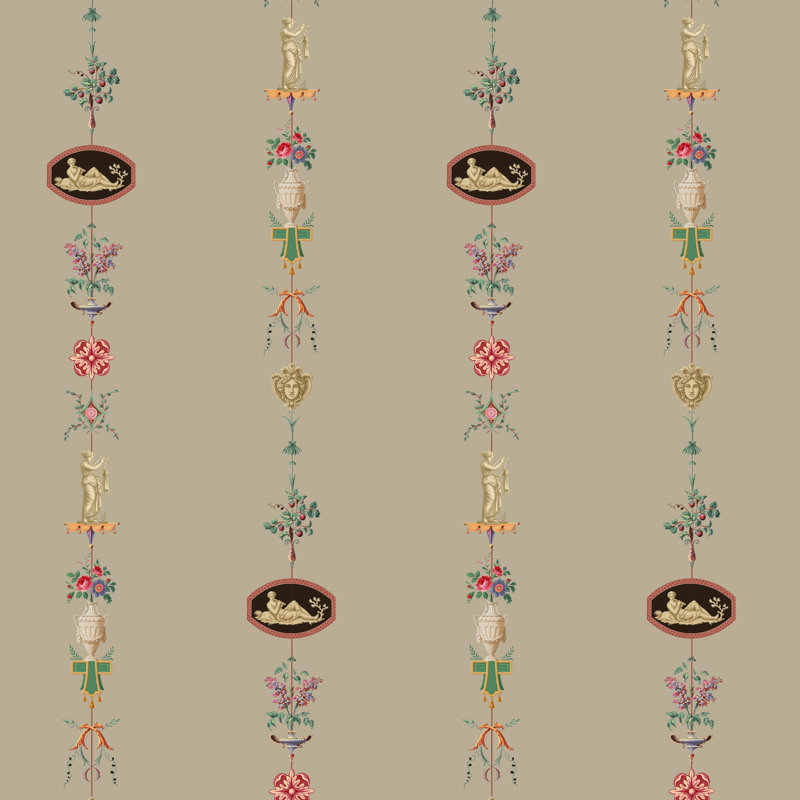 NeoClassical Stripe - Wallpaper, Parchment Brown, Peel & Stick