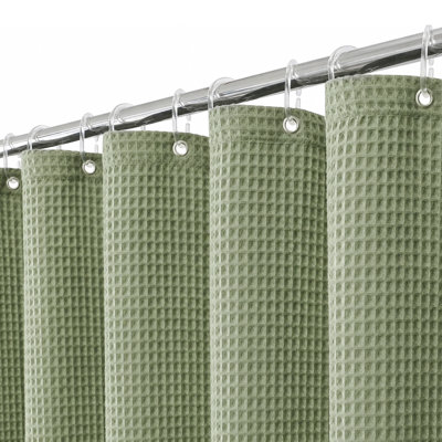 256GSM Waffle Weave Shower Curtain Cotton Fabric, White, 36 x 72, Soft Cotton Cloth,3D Square Truely Waffle Washable, Hotel Luxury Spa, Shower Curtain Set for Bathroom 6 Plastic Hooks