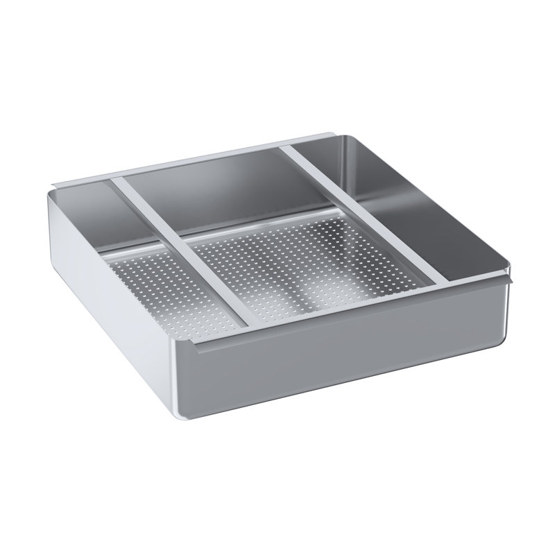 Pre-Rinse Basket with Stainless Steel Slides | Stainless Steel Scrap Basket For Commercial Sinks | 20 in. x 20 in. x 3-1/2 in.
