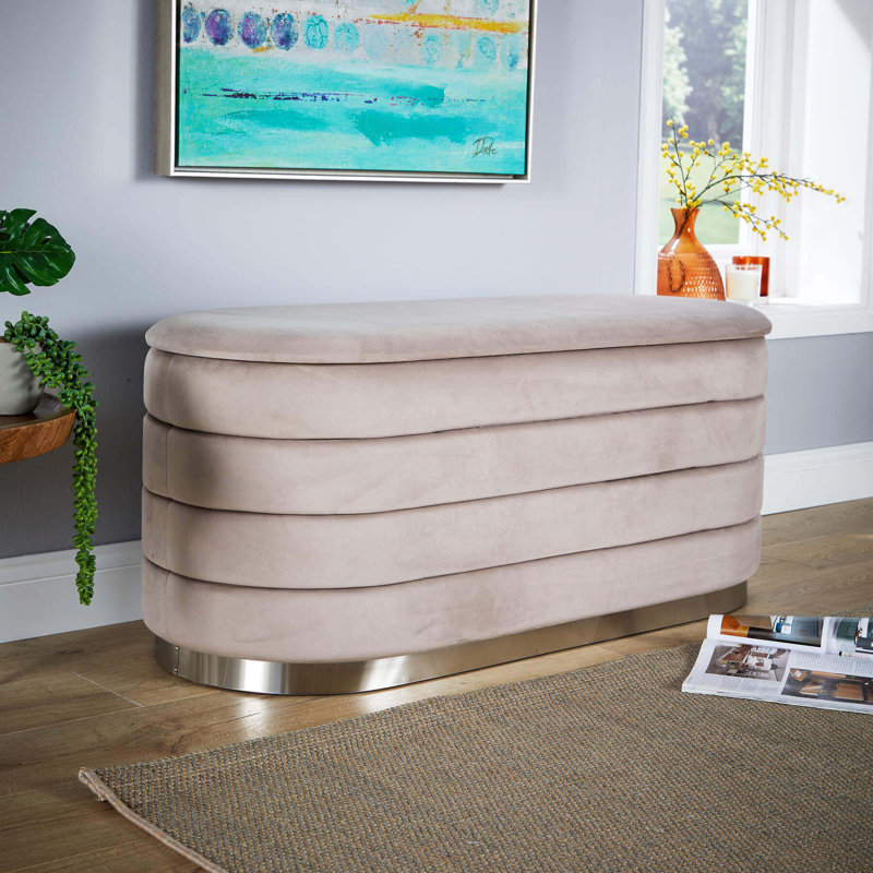 Adheen 111cm Wide Velvet No Pattern Standard Ottoman with Storage, Grey