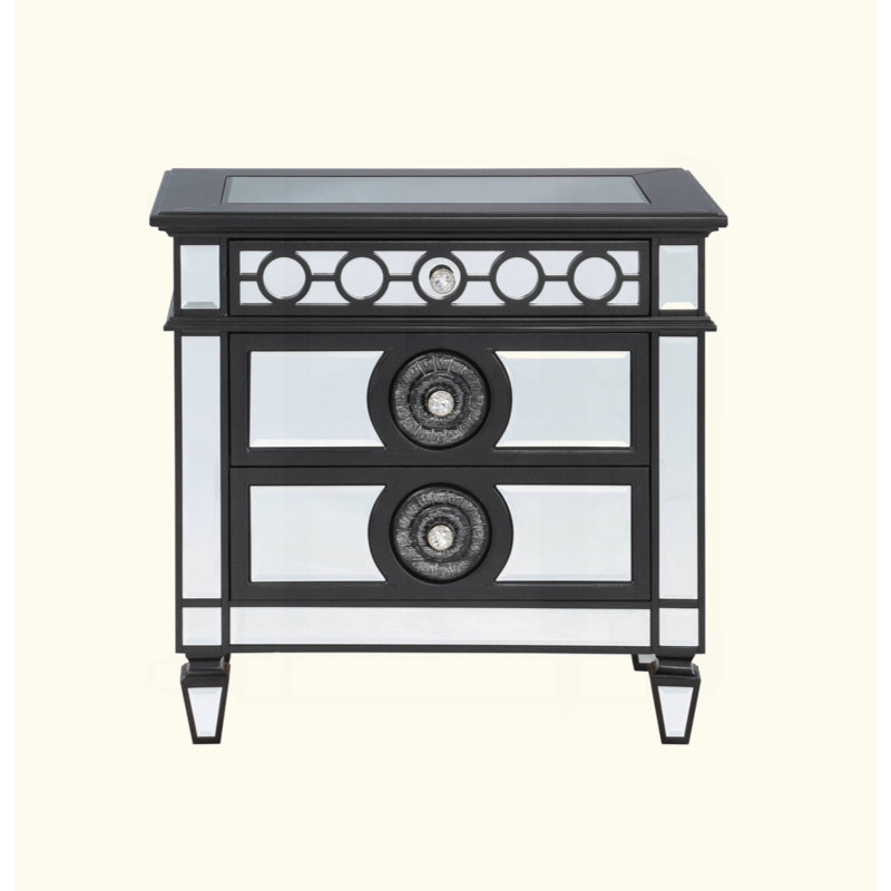 Table de chevet à finition miroir et argent Varian II, Noir / argenté