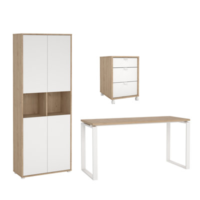 Abba 3-Piece Office Set -3 Drawer Mobile Cabinet, 59" Writing Desk With Steel Legs And 6 Shelf Bookcase With 4 Doors