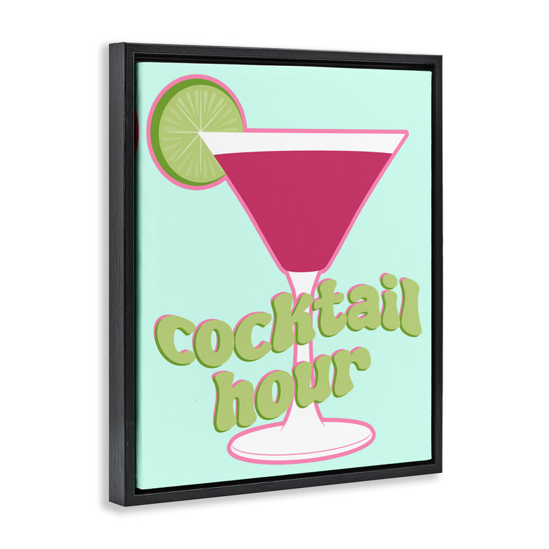 «Retro Cocktail Hour», art mural encadré sur toile flottante par SD graphiques studio, Cadre flottant noir de jais