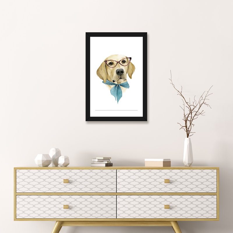 «Vogue Dog IV» par Grace Popp - reproduction d'art, Blanc, H 24 po x l 16 po x P 1 po, Papier encadré noir